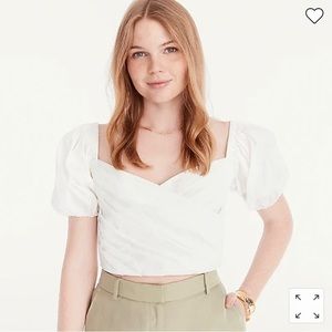 JCrew organic cotton puff sleeve cropped top in white